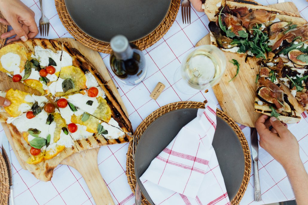 Homemade grilled pizzas were an excellent starter to our Tuscan Dinner Party featuring La Crema Monterey Chardonnay, hosted by Camille Styles