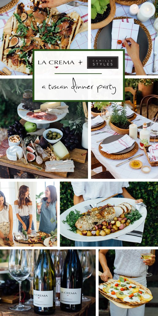 From the perfect cheese plate, to homemade grilled pizzas, to an epic herb-roasted pork loin, this Tuscan-inspired dinner by Camille Styles featuring La Crema's Monterey Chardonnay is one interactive gathering you'll definitely want to throw.