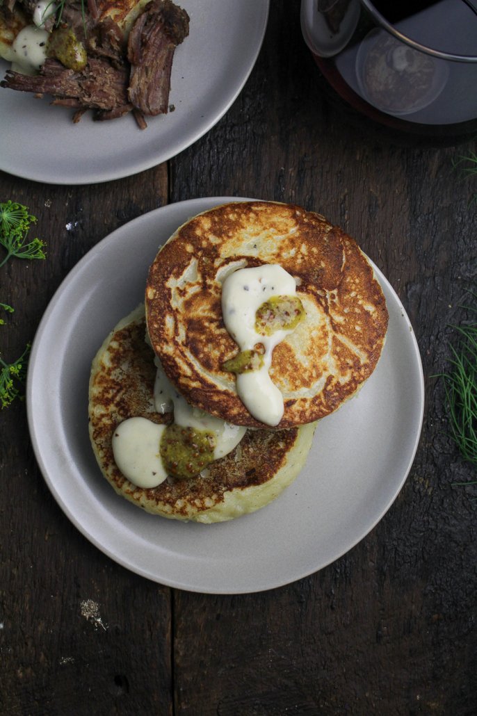 Mashed Potato Pancakes with Horseradish Sauce