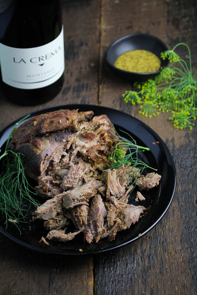 Mustard and Thyme Pulled Leg of Lamb