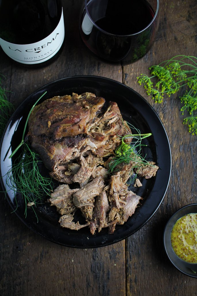 Mustard and Thyme Pulled Leg of Lamb