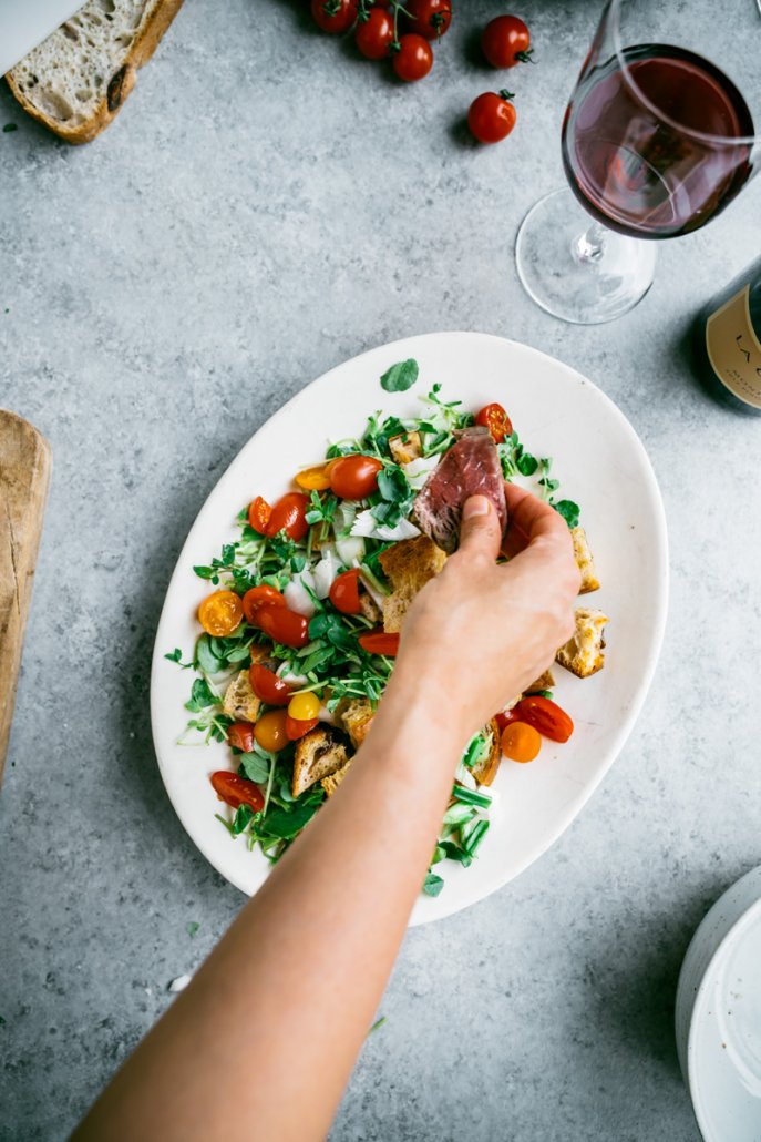 Beef Tenderloin Panzanella Salad, paired with La Crema's Monterey Pinot Noir