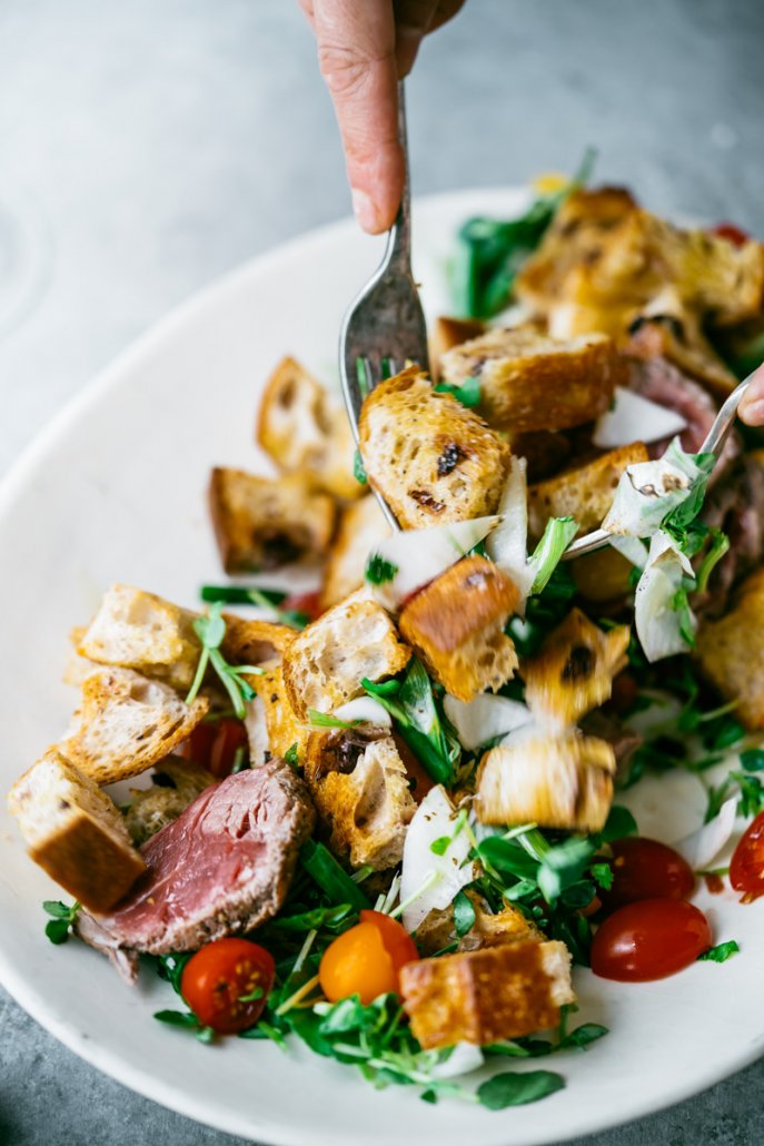 Beef Tenderloin Panzanella Salad, paired with La Crema's Monterey Pinot Noir