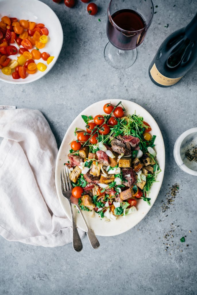 Beef Tenderloin Panzanella Salad, paired with La Crema's Monterey Pinot Noir