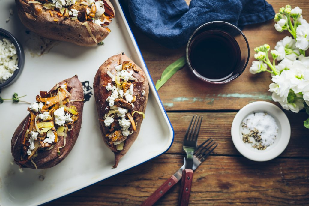 Chanterelle Stuffed Sweet Potatoes