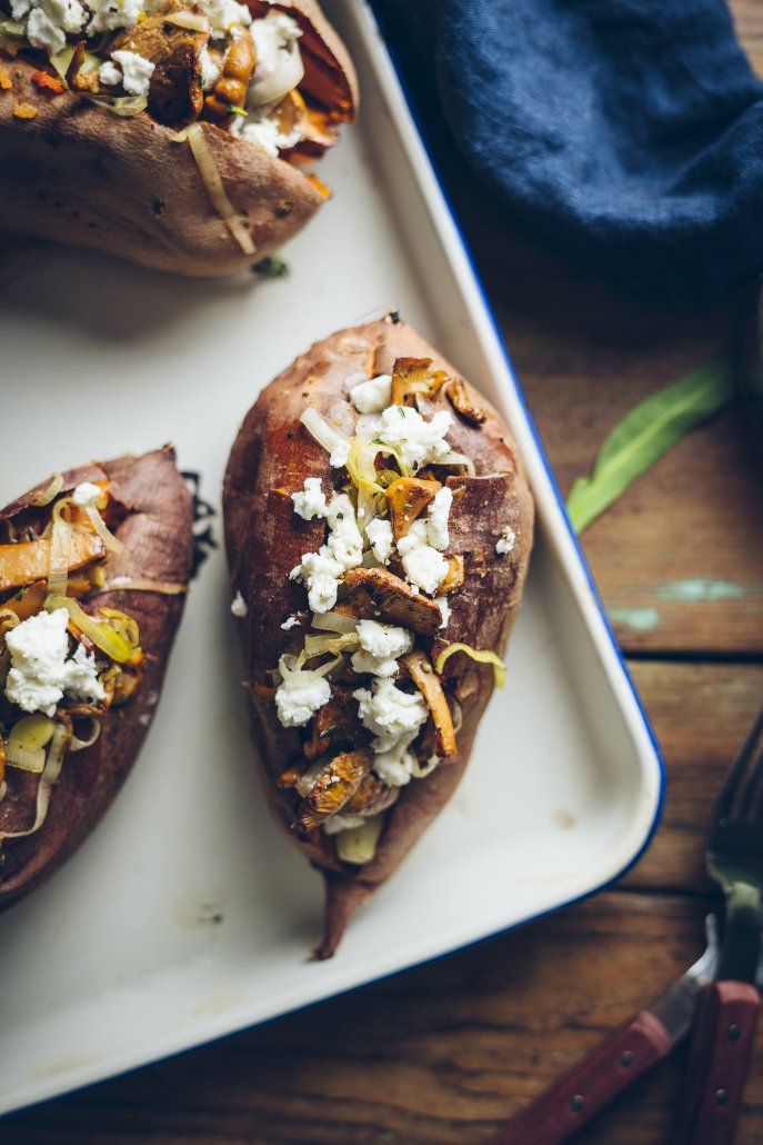 Chanterelle Stuffed Sweet Potatoes