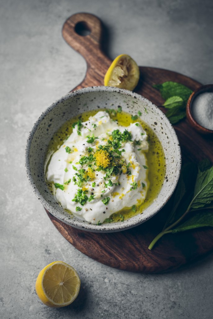 Mint-laced Greek Yogurt for Cumin Spiced Cauliflower Steaks