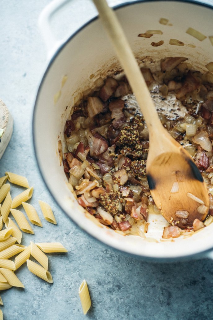 Mac and Cheese with Bacon and Crispy Brussels Sprouts