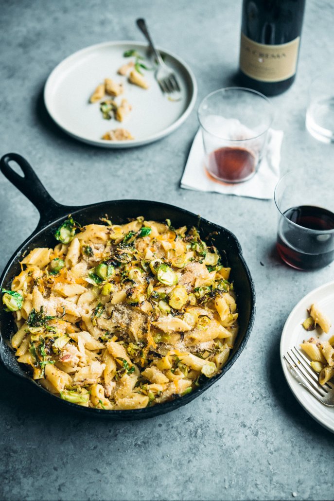 Mac and Cheese with Bacon and Crispy Brussels Sprouts