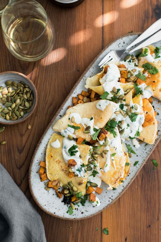 Chipotle Butternut Squash Crepes with Cilantro Crema