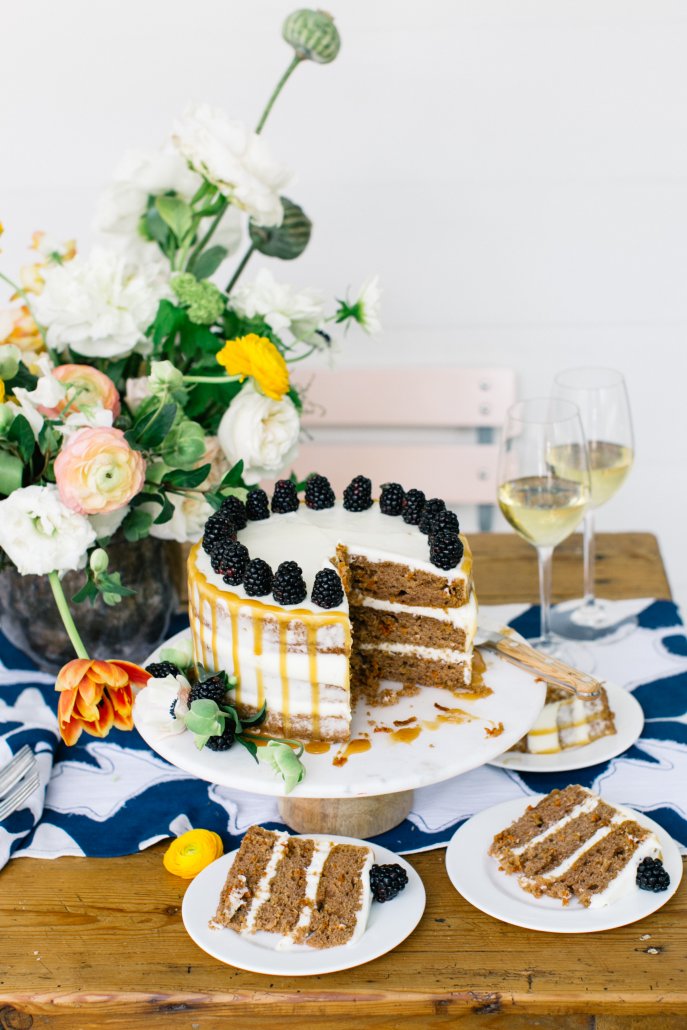 Spring Entertaining: Brown Butter Pecan Layer Cake with Blackberries and Cream