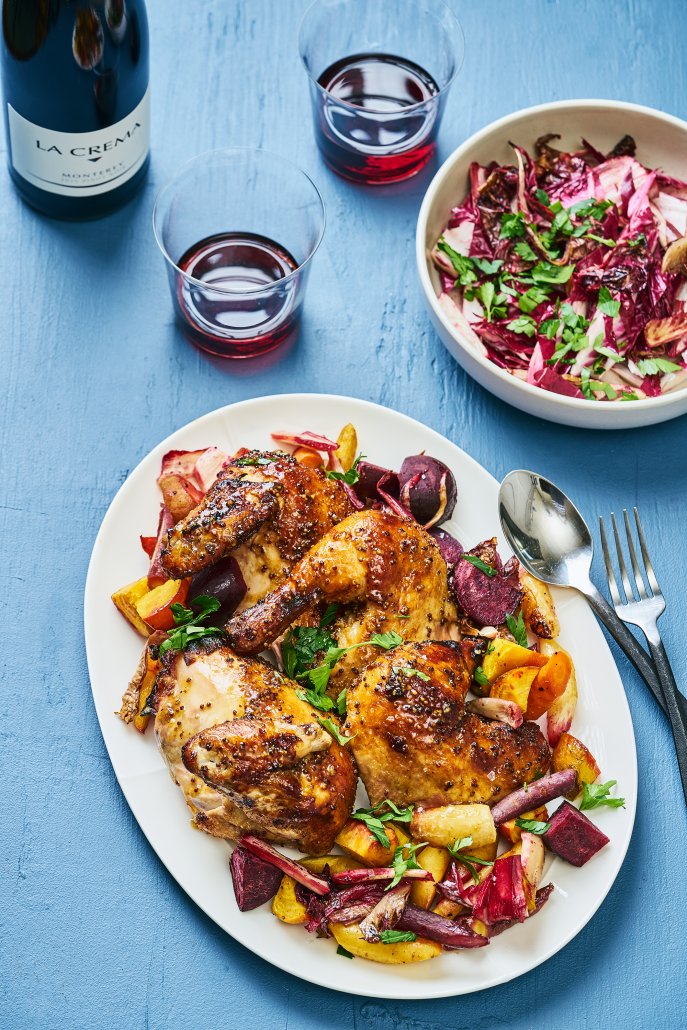 Hot Mustard Glazed Chicken with Roasted Citrus Veggies