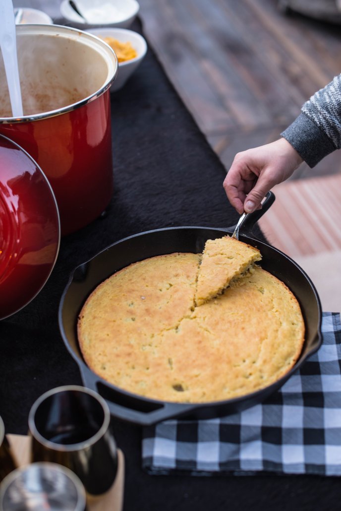 Cast Iron Cornbread fo an Après Ski Party