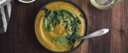 Sumac Acorn Squash Soup with Parsley-Tahini Sauce hero image