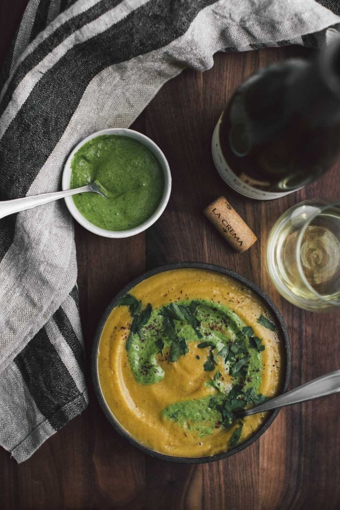 Sumac Acorn Squash Soup with Parsley-Tahini Sauce