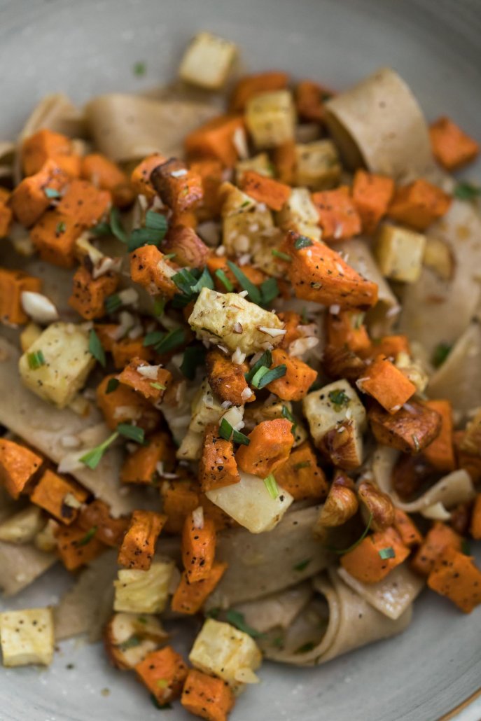 Celeriac and Sweet Potato Pasta with Tarragon Butter Sauce