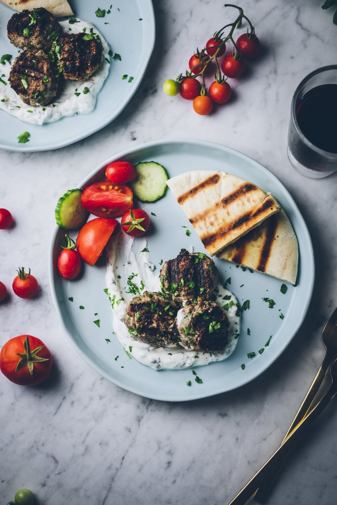 Grilled Lamb Meatballs with Mint Yogurt