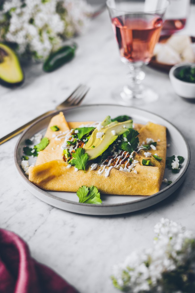 savory chorizo crepe pair with rose of pinot noir