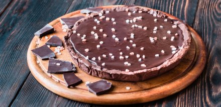 Chocolate Bourbon Tart with Caramel and Smoked Salted