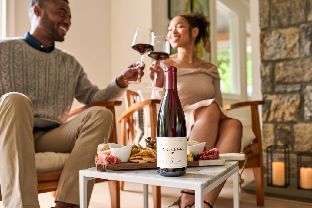Charcuterie board with La Crema Pinot Noir wine