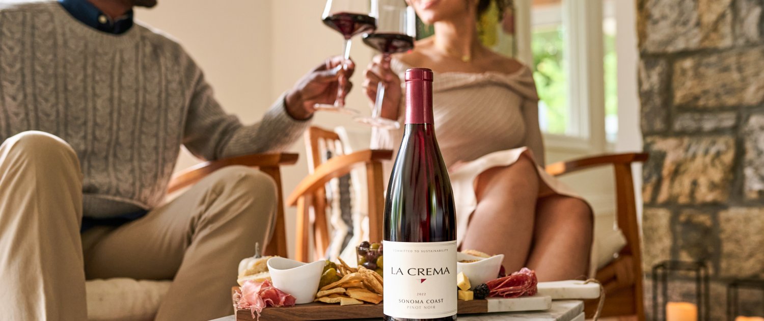 Charcuterie board with La Crema Pinot Noir wine