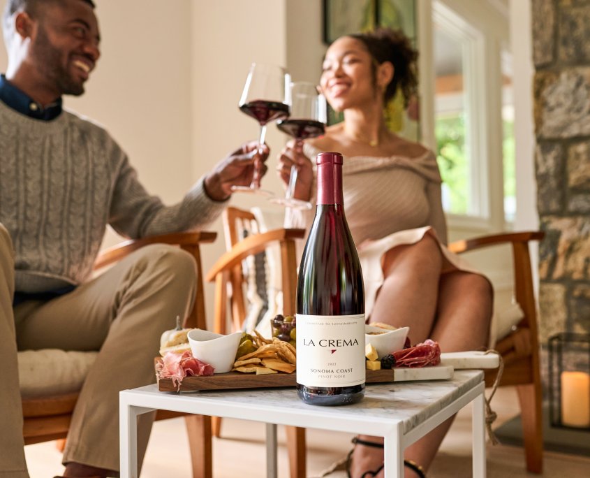 Charcuterie board with La Crema Pinot Noir wine