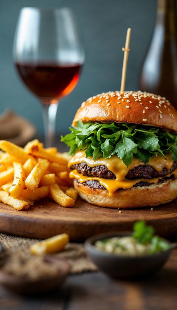 Burger and wine